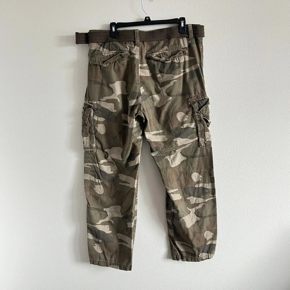 Y2K Iron Co. Green Camo Cargo Pants 38/30 Gorpcore Utility Skater Streetwear